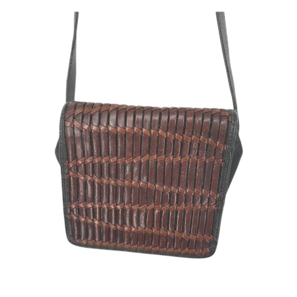 Vintage Paola del Lungo Italy Leather Woven Crossbody Bag Brown Black Purse